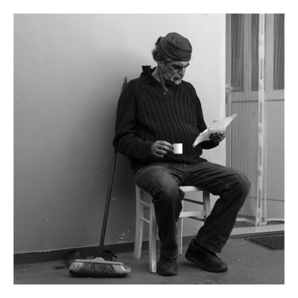 reading a letter, 6x6 black and white film